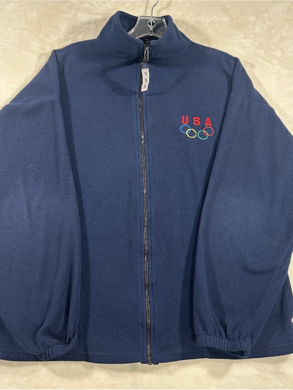 Vintage 90s Team USA Olympics Fleece Jacket Full Zip Navy L Made in USA